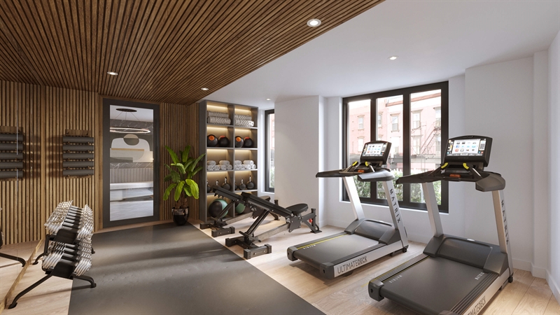 Thoughtfully designed amenities include a fitness room